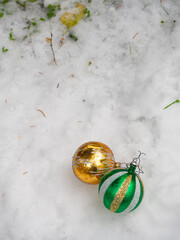 christmas balls on snow