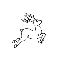 Deer silhouette, continuous line drawing, New Year banner. Minimal design. Template for Christmas flyers, greeting cards, neon, brochures. Isolated vector illustration.