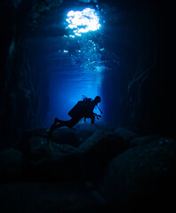 Cave diving, Carloforte Sardinia Mediterranean Sea
