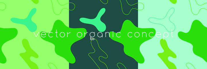 Organic seamless pattern and vegetarian background with liquid shapes. Modern ornament. Green packaging design template. Label tag design, vegan food, natural eco cosmetic, bio concept, nature concept