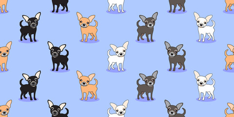 Dog seamless pattern, Chihuahua on blue background.