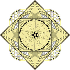 Mandala vector. A symmetrical round yellow ornament.