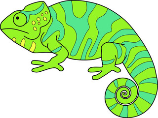 Chameleon. Linear drawing, coloring. A simple chameleon image is a template.