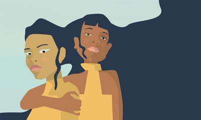 Two women in love hugging each other relationship equality LGBT