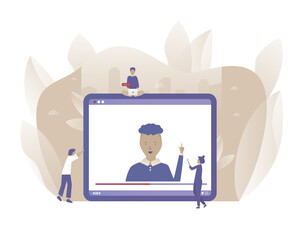 Blogger. Online education and webinar. Vector illustration with Web communication idea for telework, remote working, social media