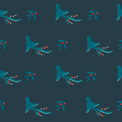 Blue birds and twigs winter pattern