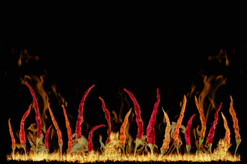 Composite image of hot chilli pepper and fire flames