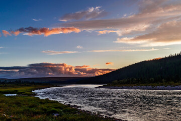 Obraz premium north river in a forest area in the subpolar urals