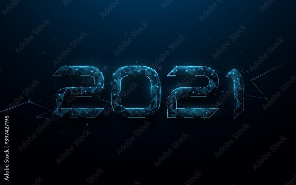 Leinwandbilder new year 2021 text form low poly model design with technology hi-tech futuristic digital concept. ve