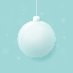 Merry Christmas glass ball with Snowflakes on blue background. Vector illustration