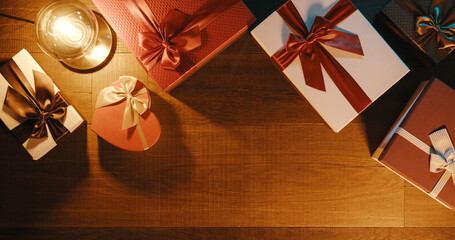 Beautiful Christmas gifts on a wooden table