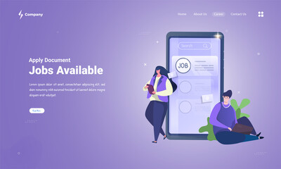 Online apply document to find a new job, Illustration job seeker on landing page concept