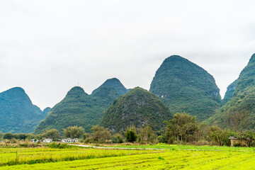 Mountains and farmland in Guilin, Guangxi Province, China