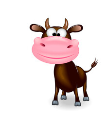 Kind smiling black bull. Cartoon bull on a white background. The bull is black. The character