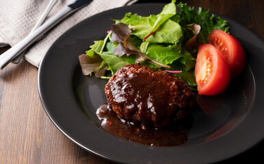 Hamburger served on a plate