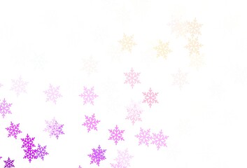 Light Pink, Red vector layout with bright snowflakes, stars.