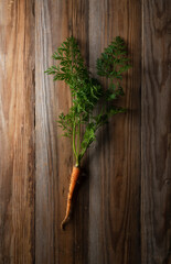Carrots placed on a wooden background