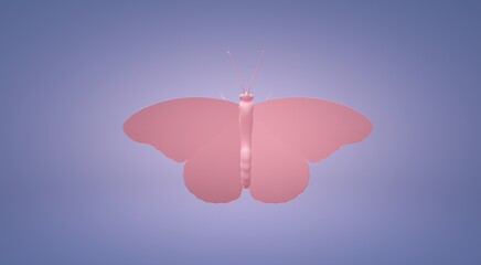 3D Butterfly pink silhouette illustration on purple background.