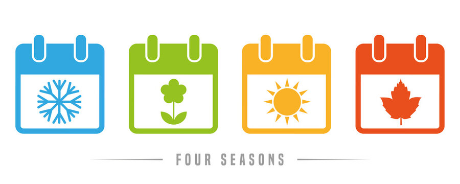 four seasons winter spring summer autumn calendar icon set vector illustration EPS10
