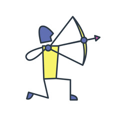 Archer icon. Colorful zodiac sign Sagittarius depiction a man with a bow and arrow. A man aims and pulls a bowstring. Astrology Illustration sign. Vector flat design icon