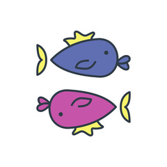 Colorful zodiac sign Pisces depicting two fish moving in opposite directions. Illustration of an astrology sign. Vector flat design icon.