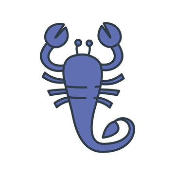 Simple cartoon zodiac sign Scorpio depicting arthropod animal. Illustration of an astrology sign Scorpion. Vector flat design icon