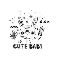 Funny cute scandinavian rabbit cartoon style. Vector print with rabbit. Printable templates. For wrapping, surface design, wallpaper, greeting cards