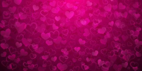 Background of translucent small hearts in crimson colors. Valentine's day illustration