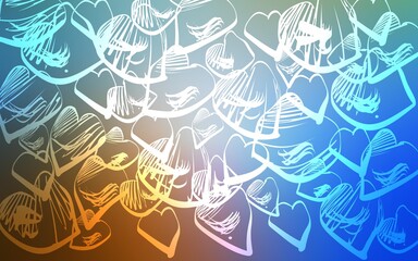 Light Blue, Yellow vector template with doodle hearts.