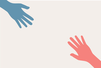 Obraz premium Two hands silhouette reaching towards each other. Vector Illustration