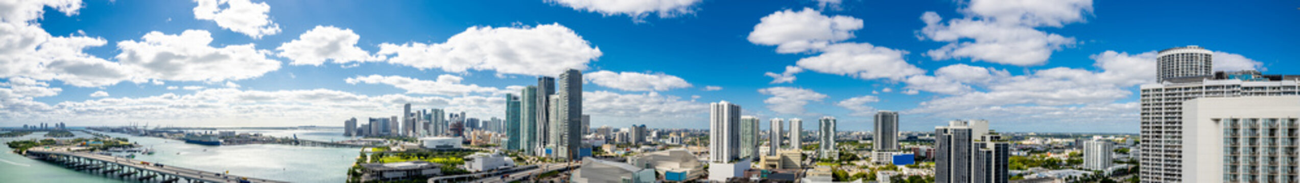 Aerial landscape panorama Miami Beach Downtown cityscape skyline
