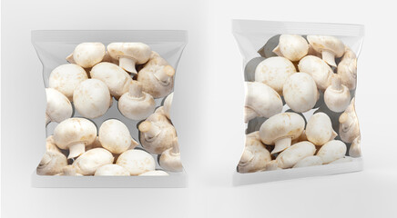 Potatoes Plastic packaging for vegetables. Transparent bag for new design. 3d illustration