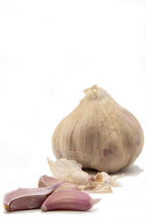 Garlic detail in white backgroung, garlic concept