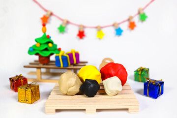 Santa Claus from plasticine. dough for modeling. Making toys with your own hands. Children's art project. DIY concept. Step-by-step photo instructions. Step 1