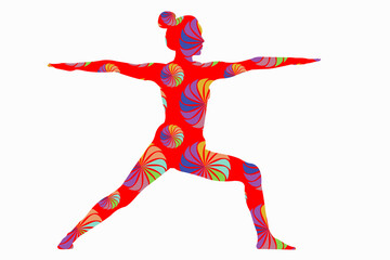 Woman yoga pose.Meditation yoga icon. Yoga pose icon and palm on blue background