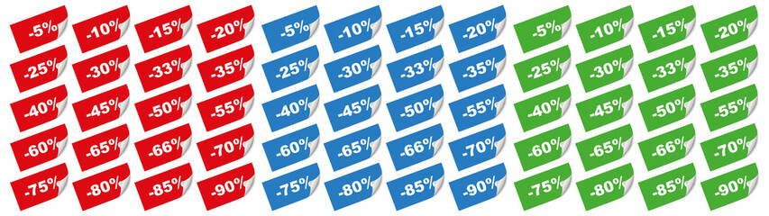 set of different percent sale banner stickers and labels on white background