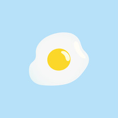 Cute scrambled eggs on a blue background. Healthy breakfast. Flat vector illustration.