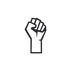 Fist male hand. Protest symbol. Power sign. Fist logo. Raised fist. Revolution fist. Fight icon. Human hand. Logo with hand. Logo template. Freedom symbol. Kulak.