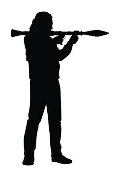 recommend clip art: Male terrorist with weapon silhouette vector on white