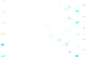 Light Blue, Yellow vector template with doodle hearts.