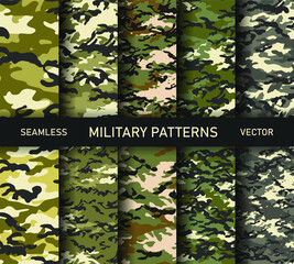 Set of seamless vector camouflage patterns. Collection of military, uniform and army backgrounds for fabric, textile, cover, wrapping etc. 10 eps design.