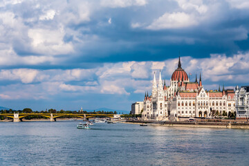 Fototapeta na wymiar View of the Hungarian Parliament Building and Danube river in Budapest, the capital of Hungary