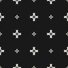 Fototapeta na wymiar Simple floral pattern. Vector minimalist seamless texture with small flower shapes. Abstract minimal geometric monochrome background. Black and white repeat design for print, textile, decor, wrapping