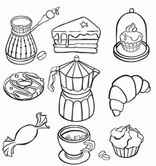 Sketches of tea objects. Hand drawn set symbol. icon