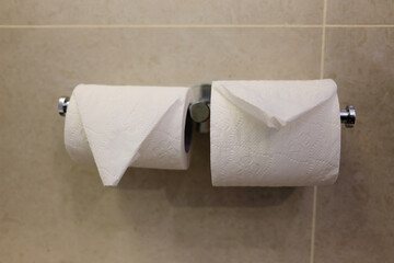 Tissue rolls on the wall in hotel room toilet