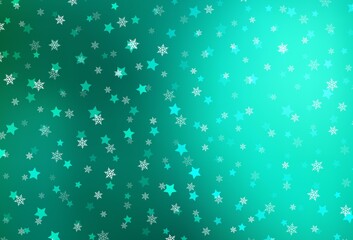 Light Green vector pattern with christmas snowflakes, stars.