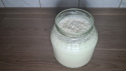 glass of yogurt on the table (selbstgemacht) 
