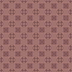 Vector floral texture. Geometric seamless pattern with small flower silhouettes, crosses. Vector abstract background. Simple brown colored ornament. Elegant repeat design for decor, wallpapers, fabric