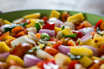 Mango, fennel, tomato, onion, celery salad