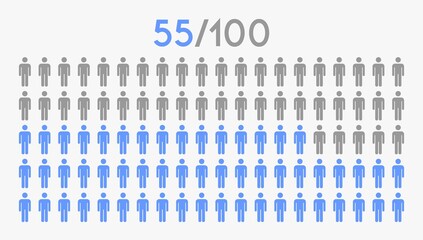 55 percent people icon graphic vector,man pictogram concept,55/100
